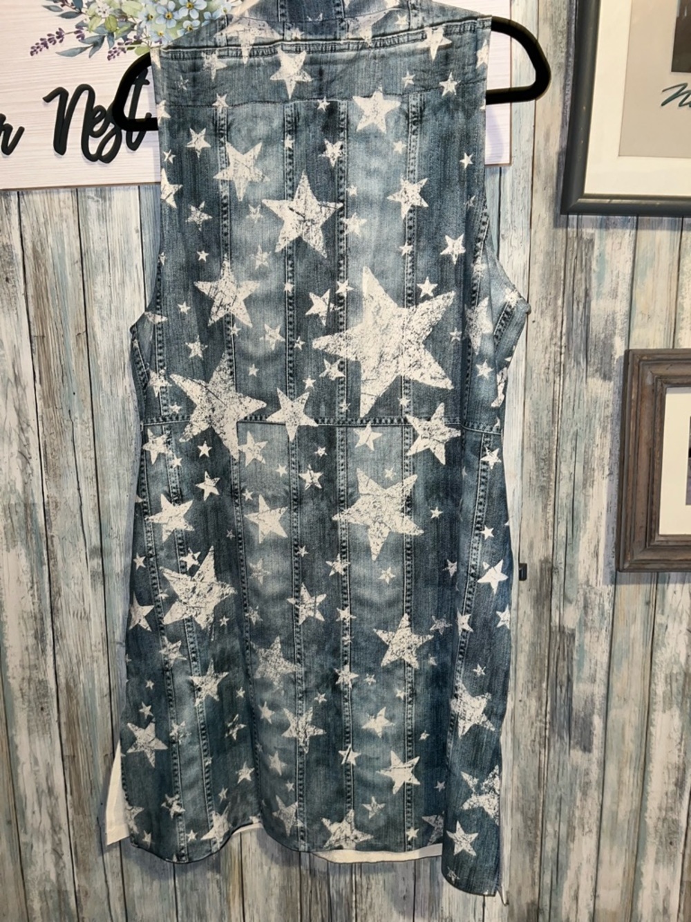Origami Medium Sequin Star Denim and Lace Long Tunic - Picture 8 of 12